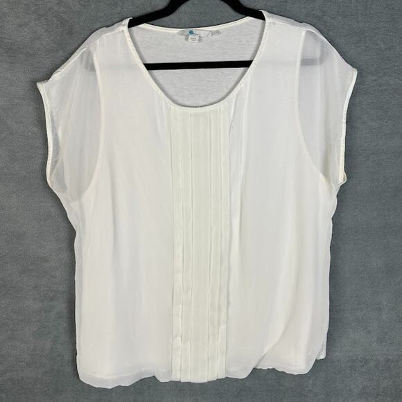 Boden Top Womens 16 Cream Short Sleeve Preppy Career Minimalist Blouse Neutral - Picture 1 of 11